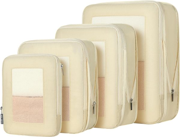HDKJDPG 4 Set Compression Packing Cubes Travel for Suitcases,Compressible Mesh Packing Cubes for Travel Women Travel Essentials