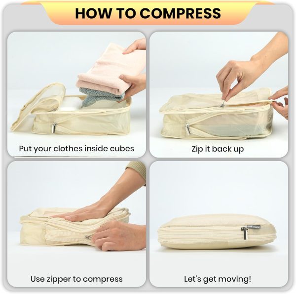 HDKJDPG 4 Set Compression Packing Cubes Travel for Suitcases,Compressible Mesh Packing Cubes for Travel Women Travel Essentials - Image 4