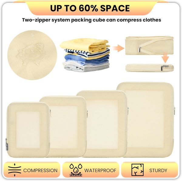 HDKJDPG 4 Set Compression Packing Cubes Travel for Suitcases,Compressible Mesh Packing Cubes for Travel Women Travel Essentials - Image 6